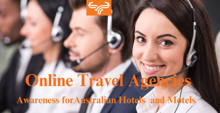 Group of customer service representatives with headsets, highlighting Online Travel Agencies (OTAs) awareness for Australian Hotels and Motels.